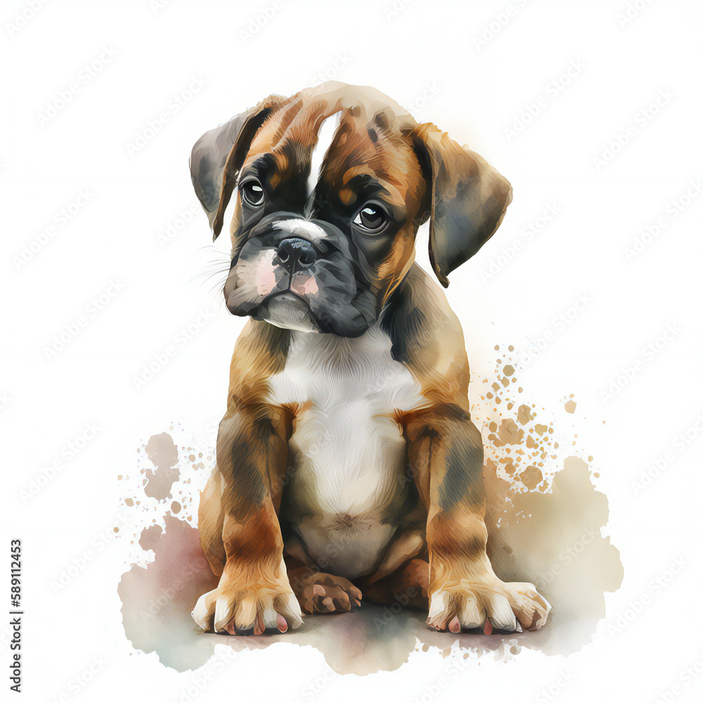 baby boxer watercolor art created with Generative AI technology