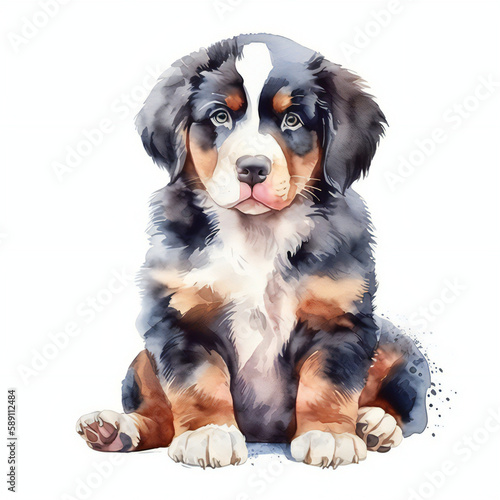 bernese moutain dog water color created with Generative AI technology