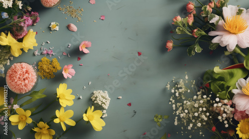 banner for ecommerce site with a mixed array of spring flowers , ai generative