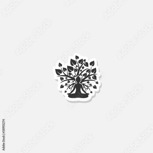 Woman in Yoga pose in front of the tree sticker icon