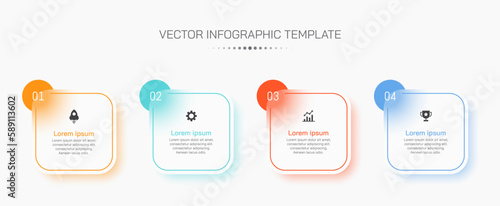 Infographic design with 4 steps. Business timeline chart template. Glass morphism effect.