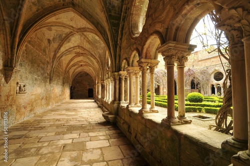 View of the Fontfroide Abbey with cloister and inner courtyard, Languedoc-Roussillon, France