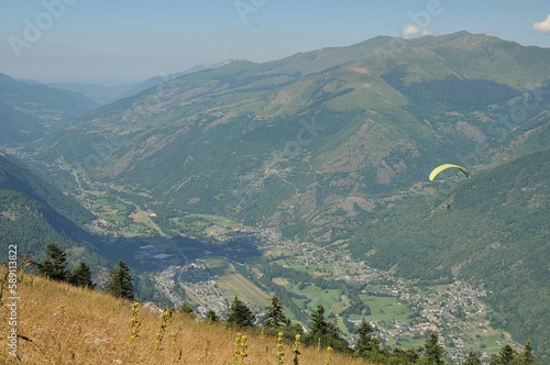 Beautiful view of paragliding over mountains in France