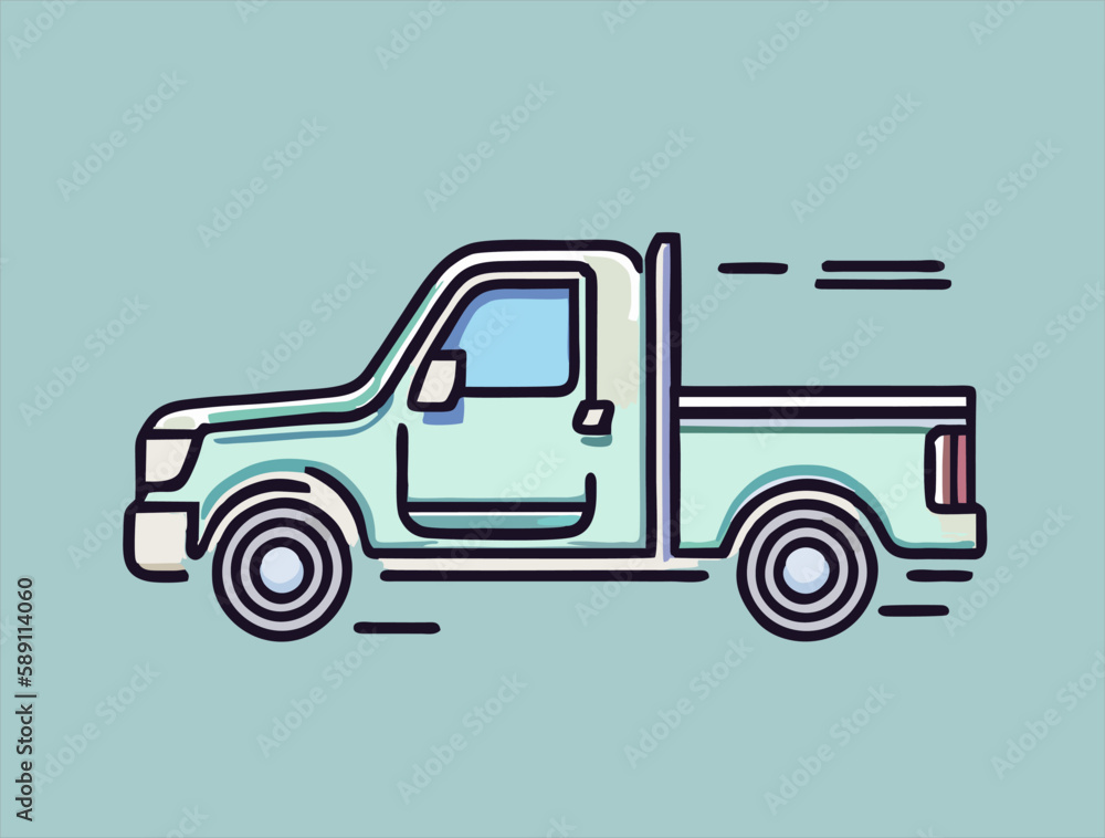 Hand Drawn pick up car Vector Illustration. Pick up car transportation sketch art illustration on blue Background. Hand Drawn pick up car Vector Illustration. Pick up car transportation sketch art illustration on blue Background.
