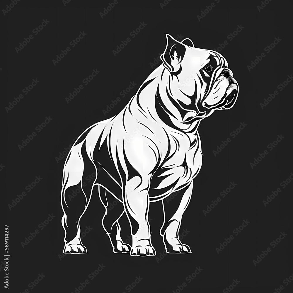 Bulldog Black and White Isolated On White Background. Generative AI