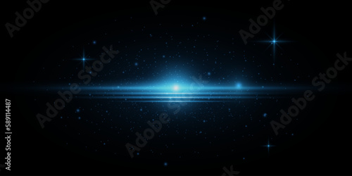 Fototapeta Naklejka Na Ścianę i Meble -  Abstract blue light effect isolated on black background. Bright flash with rays. Flare and glare. Flying glowing dust. Light energy with sparks. Vector illustration. EPS 10