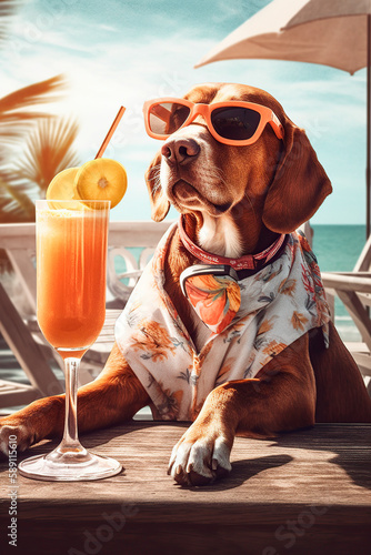 dog sunbathing lying on a chair and drinking juice  © Antonio