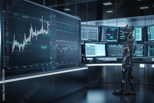 monitor in the room, trading, robot, ai, stock market, Generative AI