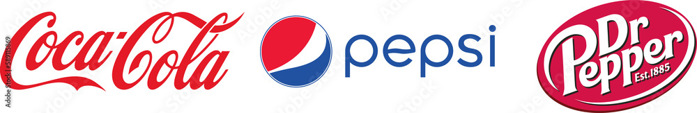 Top drink company brand logo set. Coca cola, Pepsi and Dr Pepper logos ...