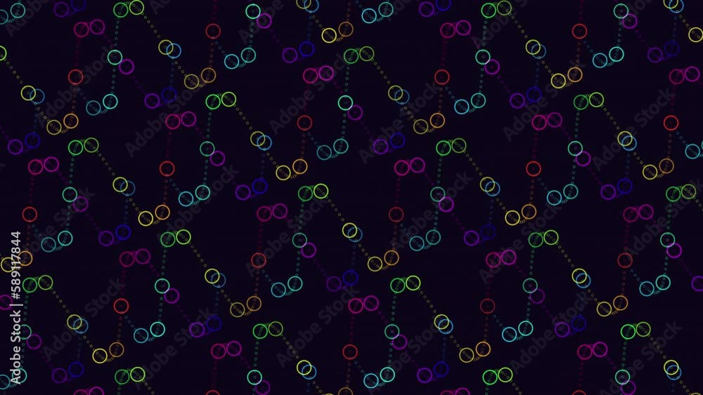 Repeat futuristic zigzag pattern with rainbow rings and glitters on black gradient, motion abstract corporate, cyber and futuristic style background Repeat futuristic zigzag pattern with rainbow rings and glitters on black gradient, motion abstract corporate, cyber and futuristic style background