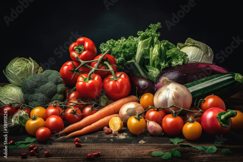 Vegetables On a Dark Background  Wallpaper  Food Photography  Composition  Vegan  Eco  Generative AI