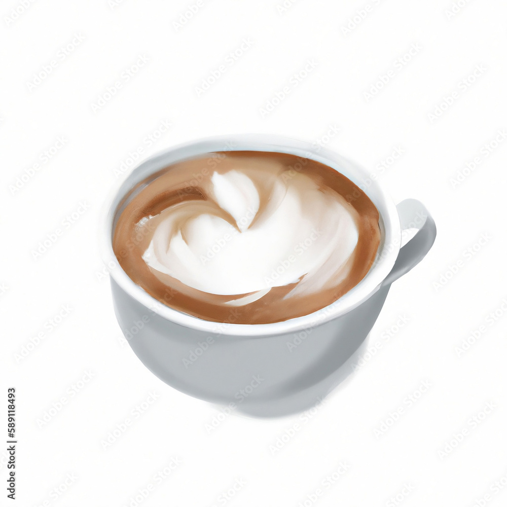Cappuccino, Caffe Latte, Kaffee, Milchkaffee in weißer Tasse, Malerei, Illustration, Generative AI, Generativ, KI Cappuccino, Caffe Latte, Kaffee, Milchkaffee in weißer Tasse, Malerei, Illustration, Generative AI, Generativ, KI