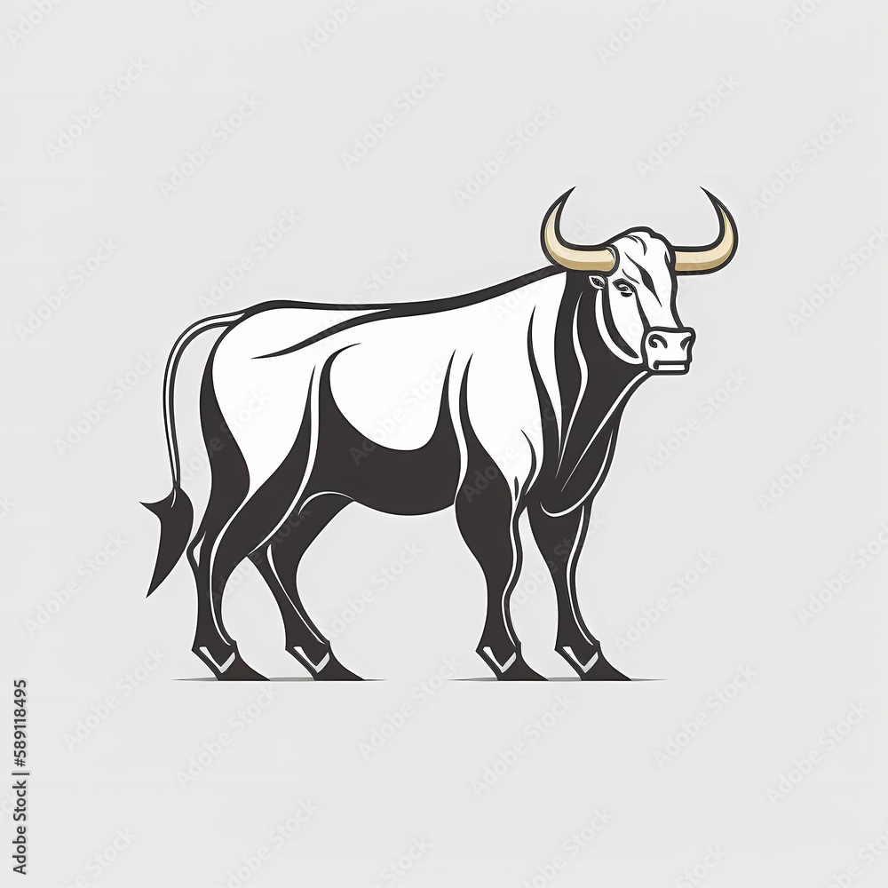 Bull Black and White Isolated on White Background. Generative AI