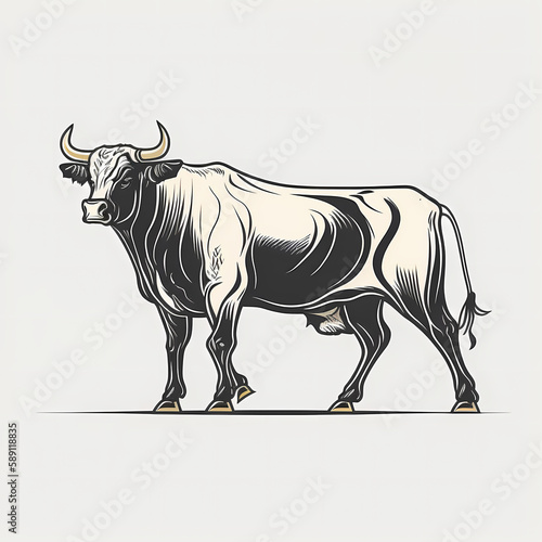Bull Black and White Isolated on White Background. Generative AI