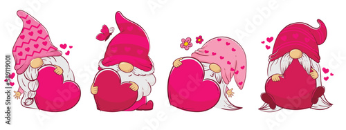 cute cartoon gnomes with hearts for valentine's day and mother's day