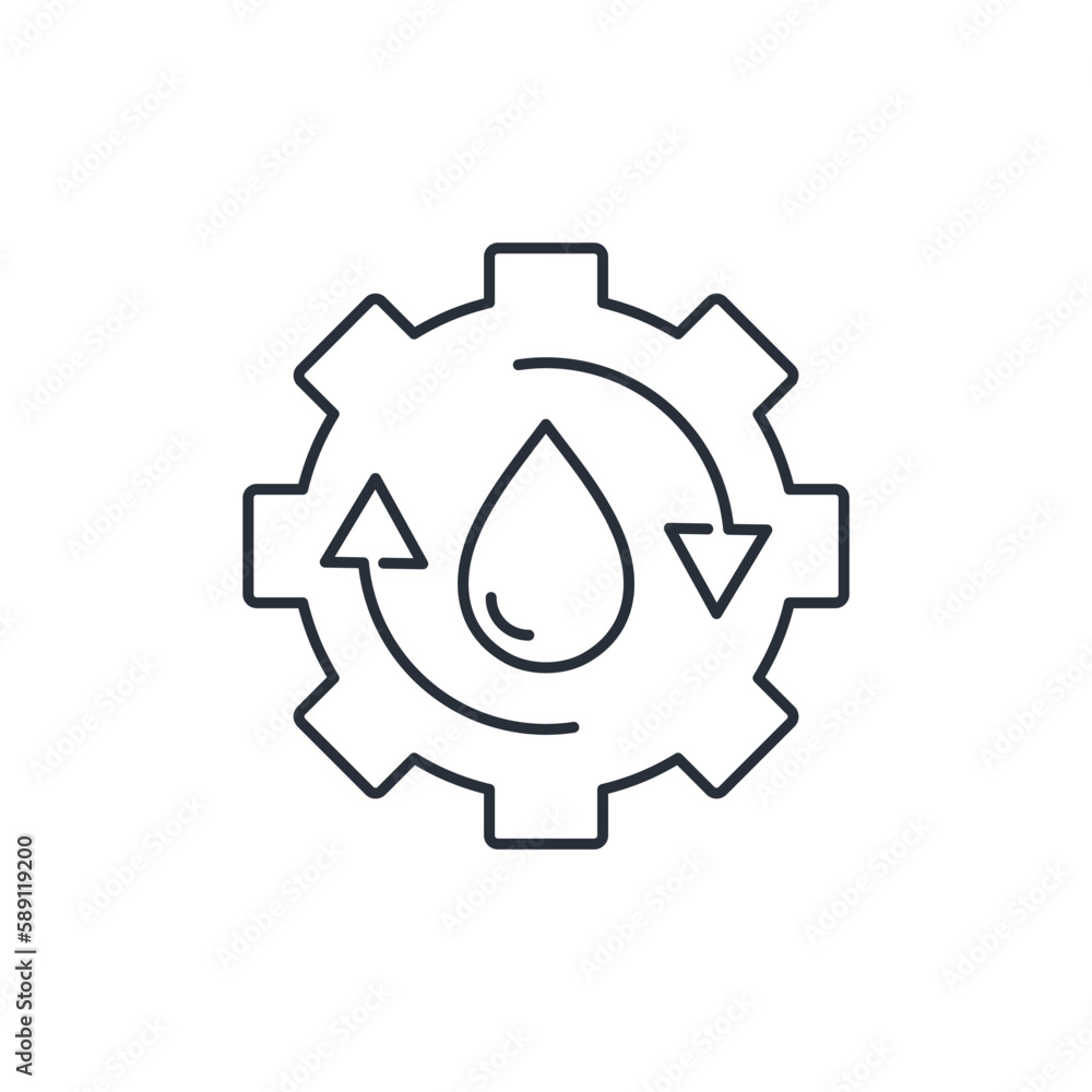 Purification of water resources. Liquid recycle, protection . Vector linear icon isolated on white background. Purification of water resources. Liquid recycle, protection . Vector linear icon isolated on white background.