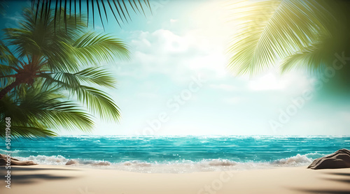 Sandy tropical beach with island on background © akiratrang