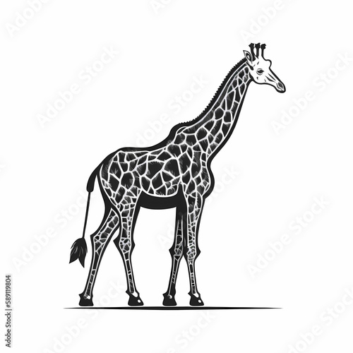 Girrafe Black and White Isolated White Background. Generative AI