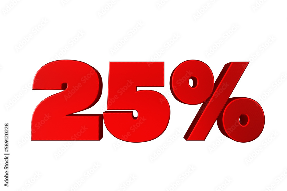 Red 25% Off Text for Sale Promotions. 3d render illustration. Red 25% Off Text for Sale Promotions. 3d render illustration.