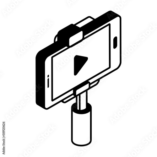 Selfie Stick For video recording and Digital Camera isometric Concept, Vector outline Icon Design, FilmmakingSymbol, video production  equipment Sign, streaming media and film maker Stock illustration