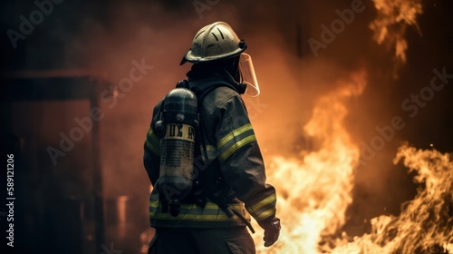 bombero observando al incendio