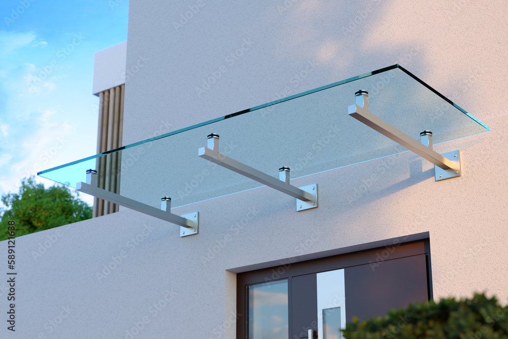 Glass canopy over the front door, 3d illustration - obrazy, fototapety, plakaty 