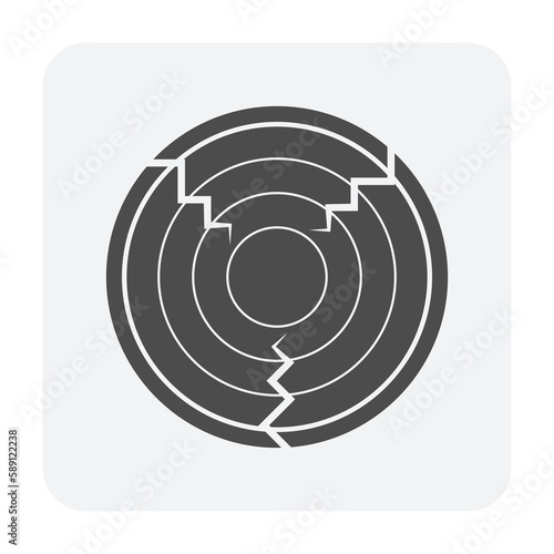 Log wood or timber vector icon in cross section view. Tree after cut, crosscut by saw, lumberjack. Material from nature. Stock for sawn to lumber, woodworking, sawmill industry, construction.
