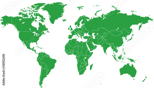 World map. Silhouette map. Green modern vector map. 