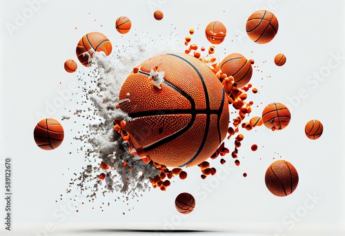 Basketball balls fly into the camera on white background Fototapet