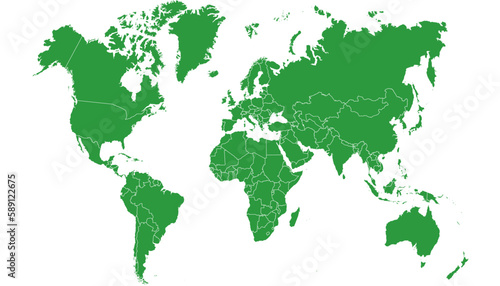 World map. Silhouette map. Green modern vector map. 