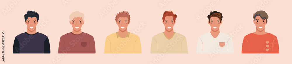 Set of different people portraits of diverse big business team vector flat illustrations. Collection of avatars of people, men and women. Group of happy smiling coworkers.