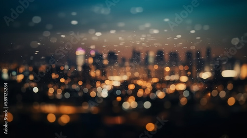  Blurred bokeh light city night, Blurred abstract city light background rooftop view , Generative AI , illustration