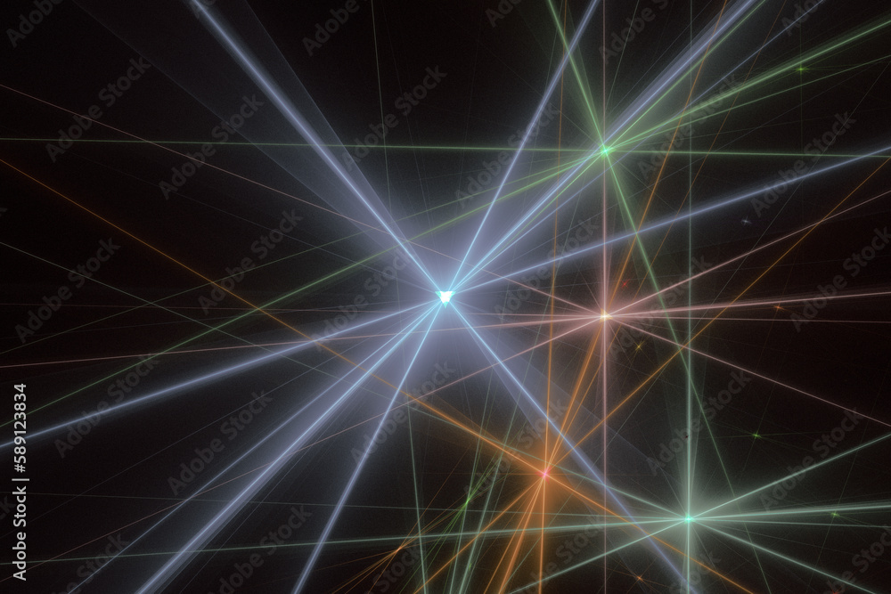 Multicolored pattern of crooked rays on a black background. Abstract fractal 3D rendering Multicolored pattern of crooked rays on a black background. Abstract fractal 3D rendering