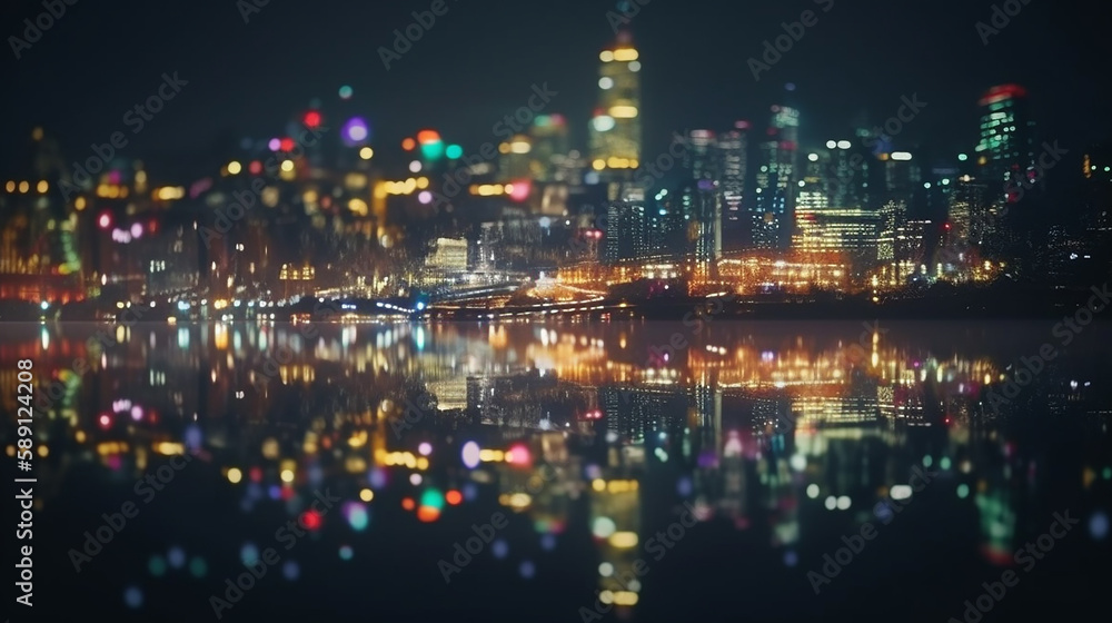 
Blurred bokeh light city night, Blurred abstract city light background  rooftop view , Generative AI , illustration