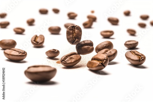 Free Photo of Coffee Beans Suspended on a White Background
