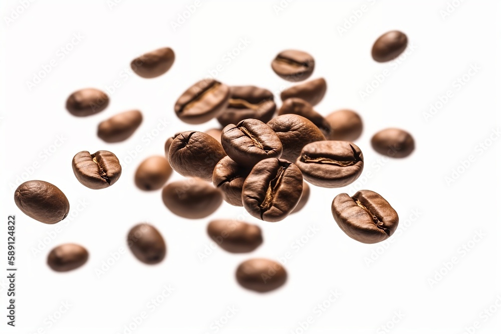 Naklejka premium Free Photo of Coffee Beans Suspended on a White Background