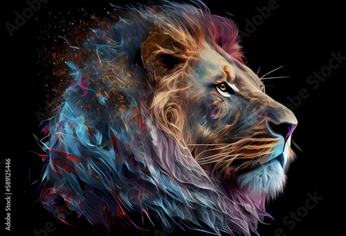 Animal Lion Design Elements Isolated Transparent Background  Colorful Mystic Graphic  Clear Alpha Channel for Overlays Web Design  Digital Art  PNG Image Format generative AI