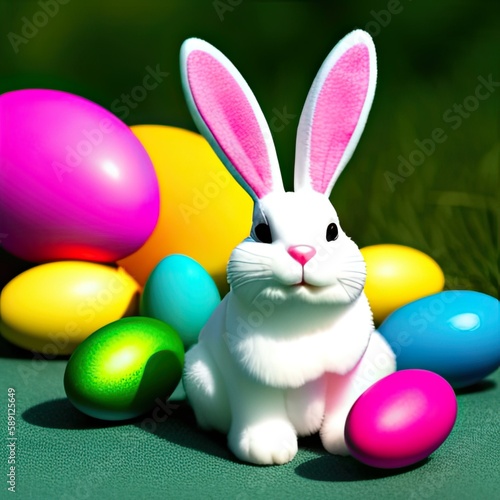 Easter Merry Bunny with Colored Eggs