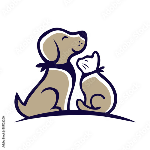 a smart, cute and adorable dog and cat illustration logo