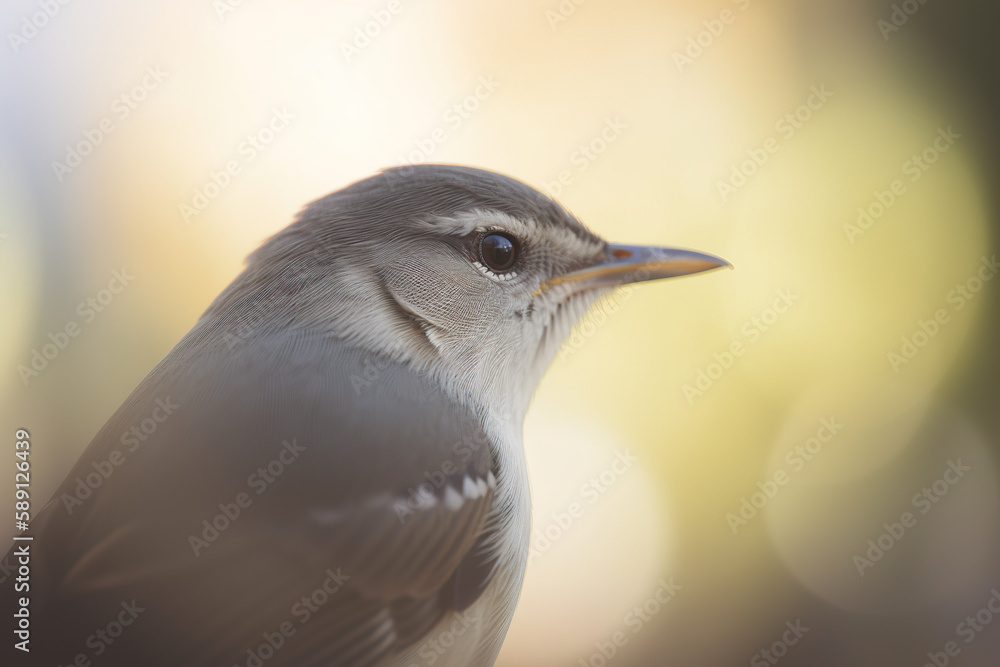 Obraz premium a close up of a bird focused in its eye with a blurry background. Created with Generative AI Technology