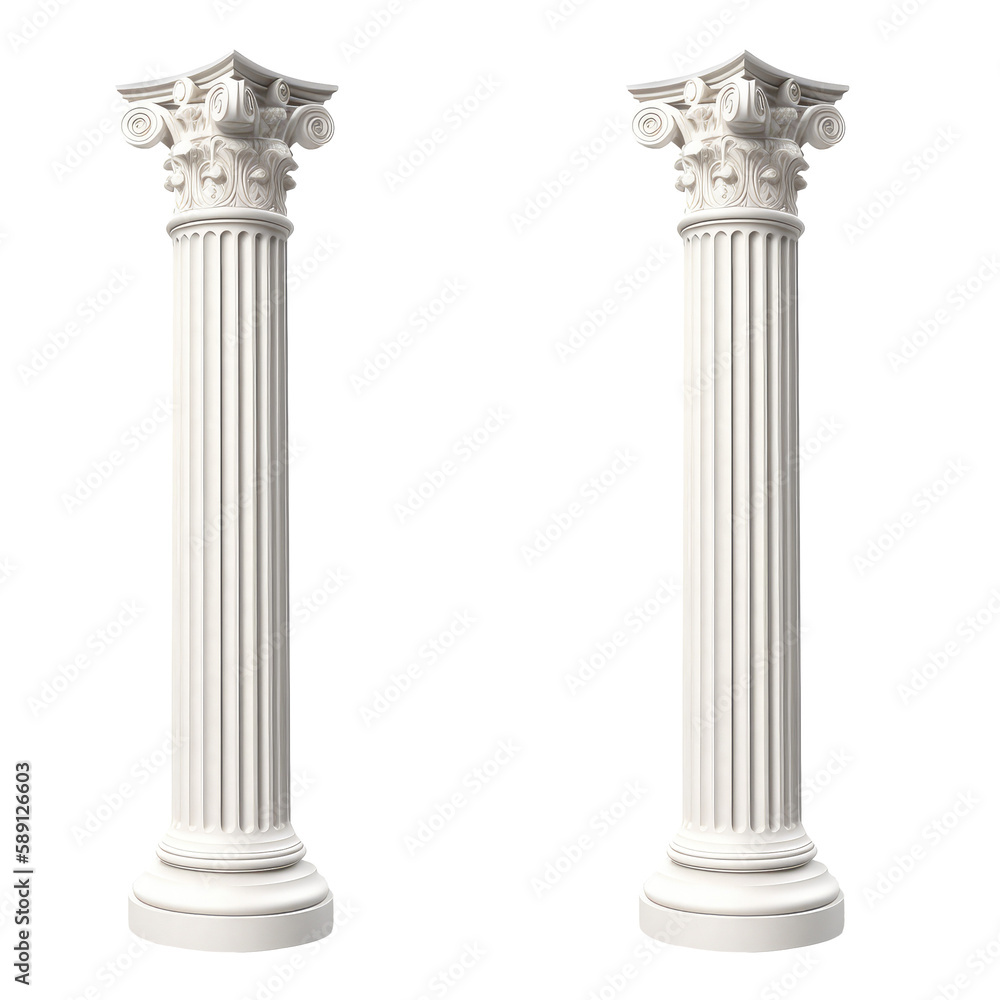 Architectural white columns Ionic order isolated on transparent png background. Generative ai Architectural white columns Ionic order isolated on transparent png background. Generative ai