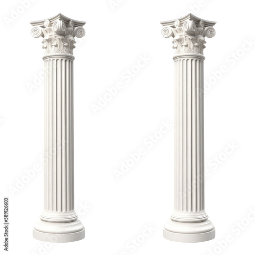 Architectural white columns Ionic order isolated on transparent png background. Generative ai