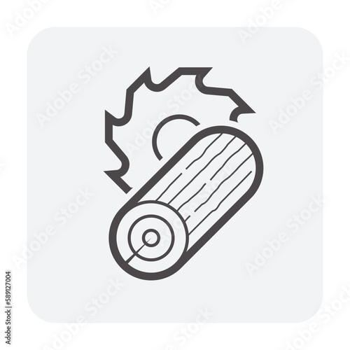 Circular saw, log or logwood vector icon. Processing to cut, crosscut in sawmill industry for sawn timber from tree, forest to lumber or construction material for build house, firewood for fireplace.