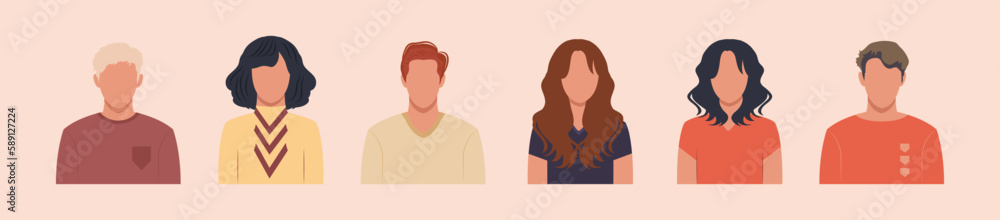 Set of different people portraits of diverse big business team vector flat illustrations. Collection of avatars of people, men and women. Group of happy smiling coworkers. Set of different people portraits of diverse big business team vector flat illustrations. Collection of avatars of people, men and women. Group of happy smiling coworkers.