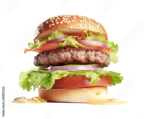 Tasty beef burger. Illustration Generative AI.