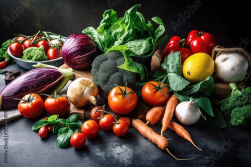 Vegetables On a Dark Background  Wallpaper  Food Photography  Composition  Vegan  Eco  Generative AI