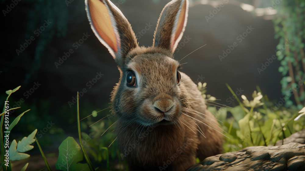 Fototapeta premium Cute realistic rabbit, created with Generative AI Technology
