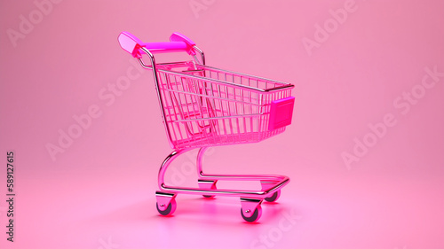 Little shopping cart on pink background, created with Generative AI Technology