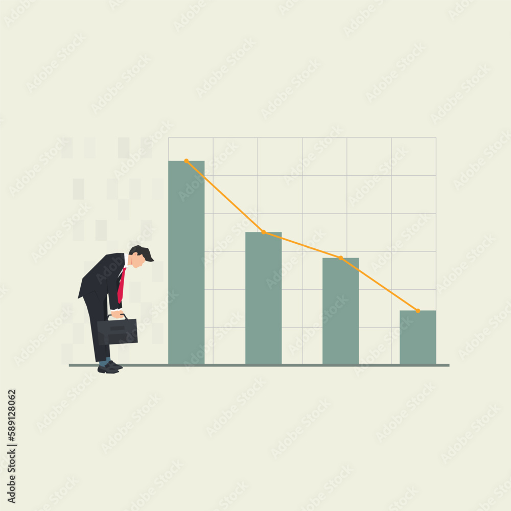 Decreasing graphic chart. Businessman limp looking the graph decline vector illustration Decreasing graphic chart. Businessman limp looking the graph decline vector illustration