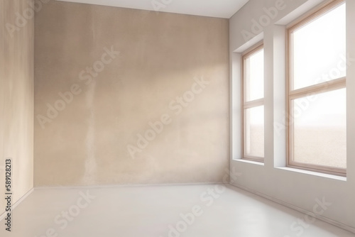 minimal blank window design plaster wall room beige texture light. Generative AI.